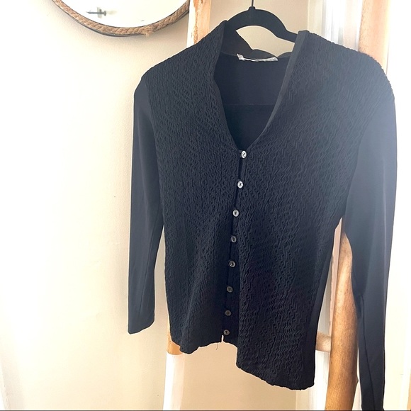 Rayure Black button down long sleeve cinched top - Picture 2 of 6